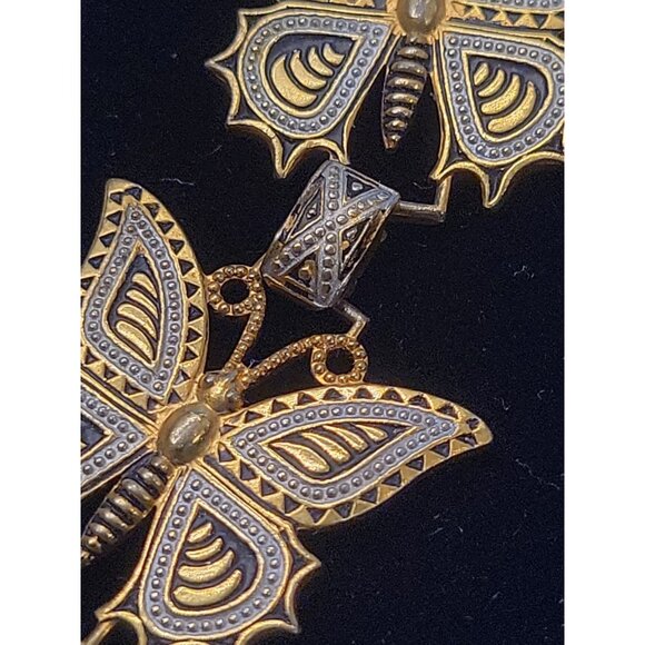 Damascene Spanish Butterfly Chain Link Gold Tone Necklace & Bracelet Vintage - Picture 8 of 8